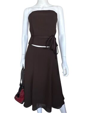 VTG After Six Espresso Strapless Two-Piece Dress with Waist Tie